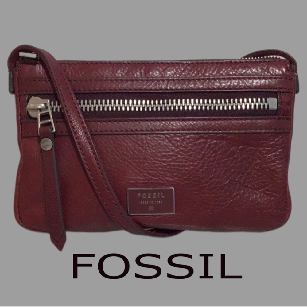 FOSSIL Issue No. 1954 Leather Crossbody, Boho, Oxblood Color, Key Dangler